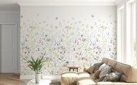 Bedroom feature wall with the Watercolor Whispers Floral Wall Mural.