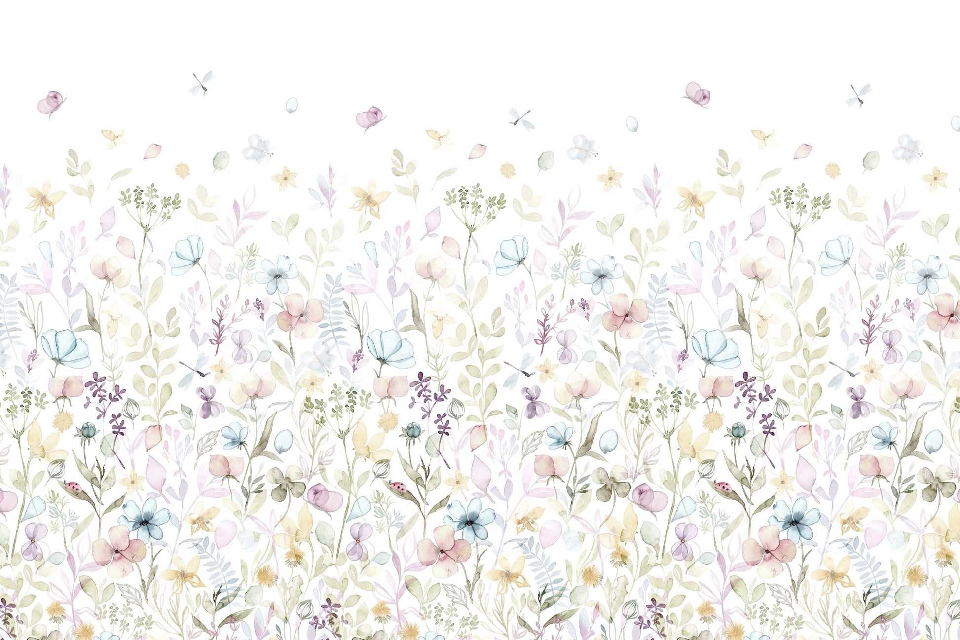 Shelving backdrop featuring Watercolor Whispers Floral Wall Mural image.