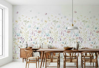 Airy living room decor using the Whispers Floral Wall Mural.