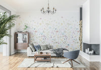 Soft green and yellow stems on Watercolor Whispers Floral Wall Mural.