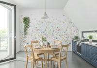 Peaceful office space using Watercolor Whispers Floral Wall Mural design.