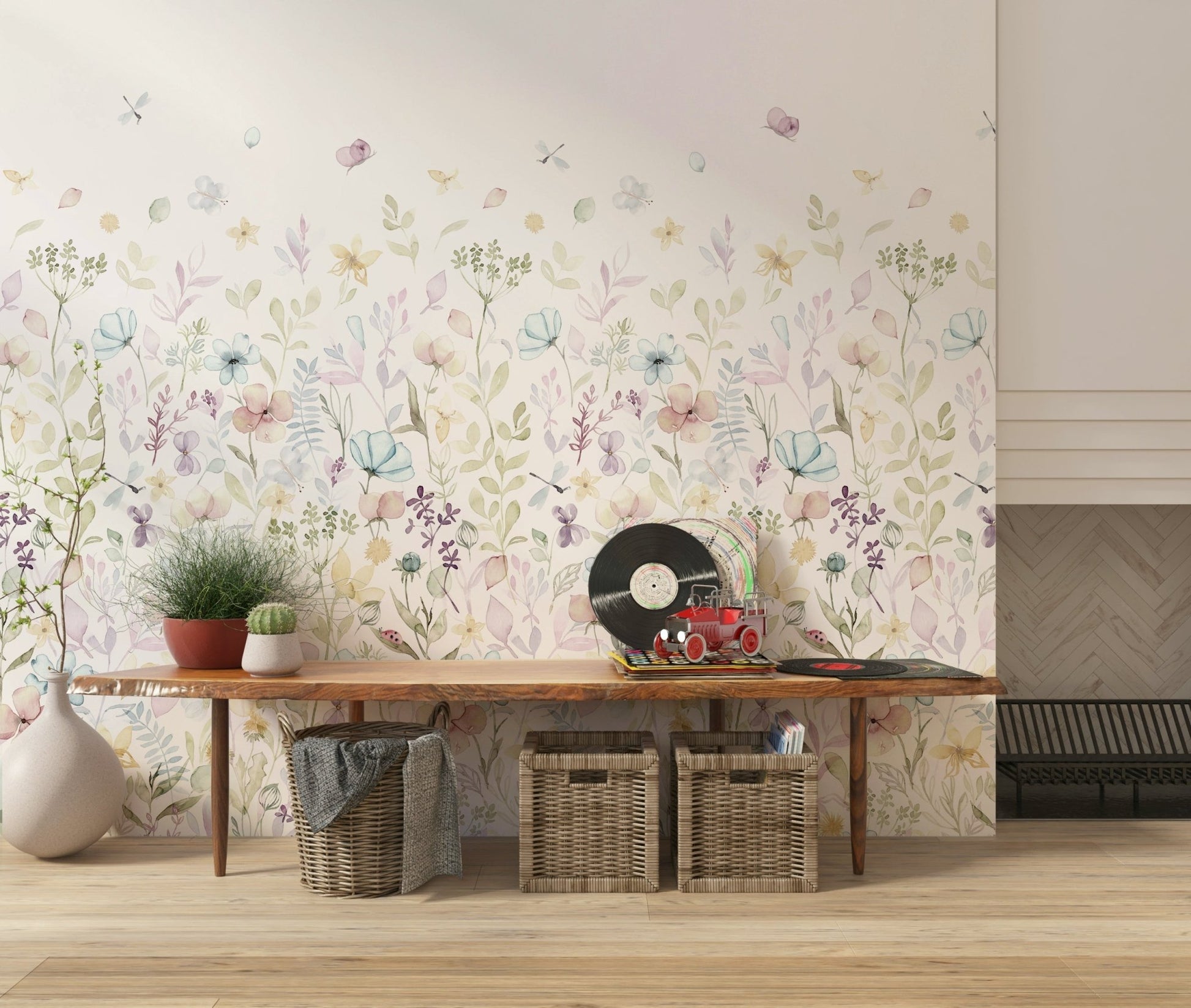 Kitchen accent with Watercolor Whispers Floral Wall Mural artistry.