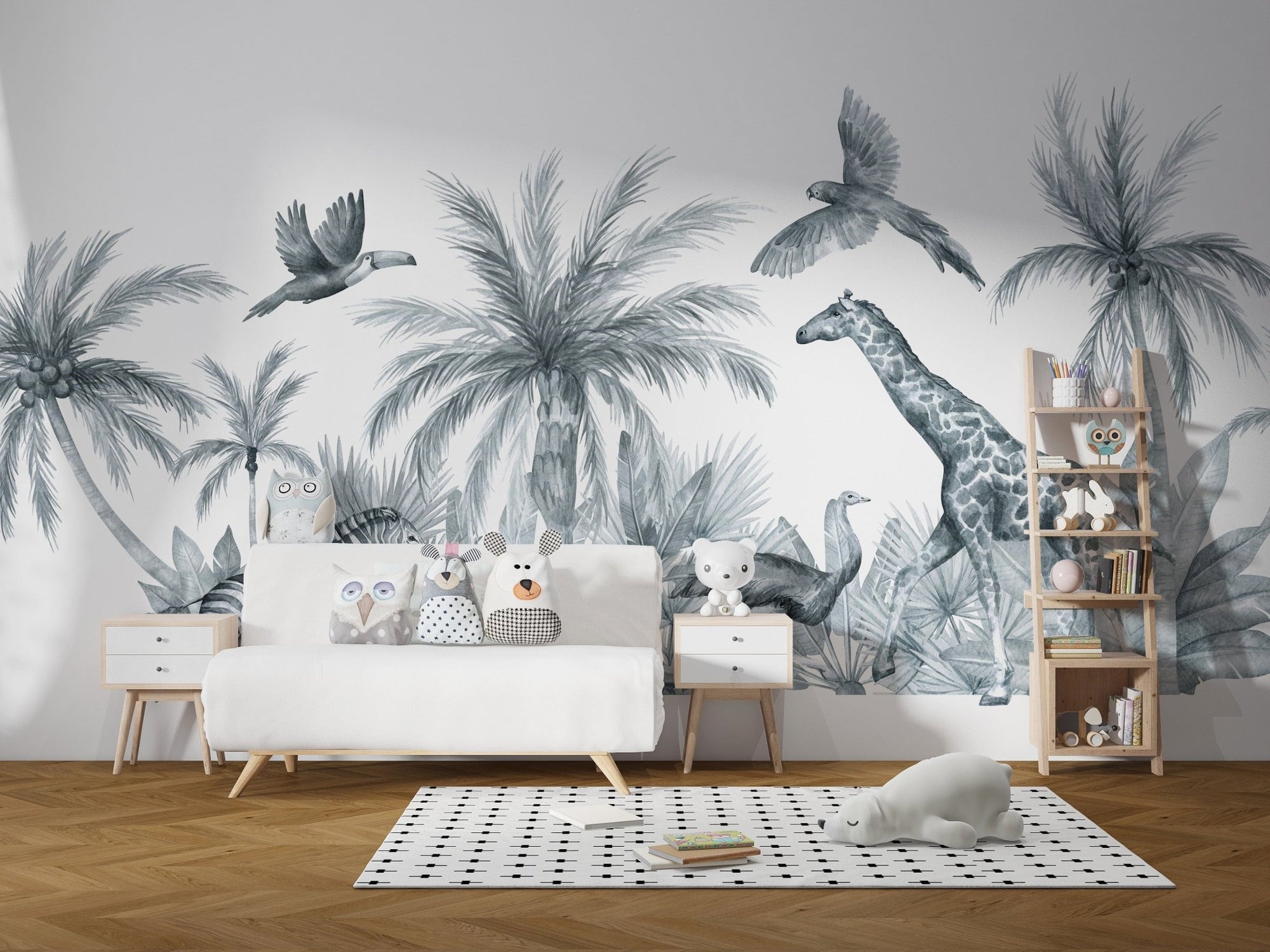 Watercolor wild animals kids wallpaper B243
