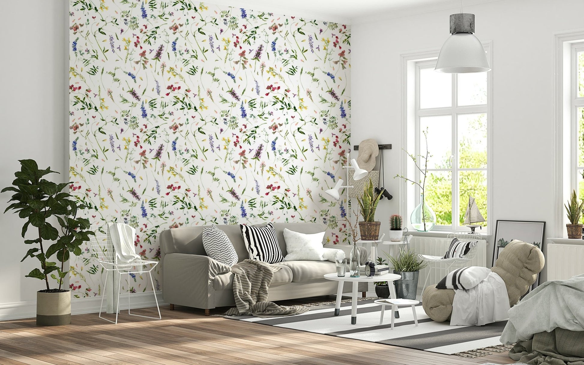 Pastel Wildest Wildflower Dreams wall mural, scattered petals accents.