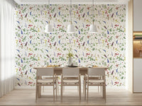 Whimsical Wildest Wildflower Dreams wallpaper for walls, colorful blossoms.