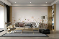 Watercolor wildflower mural with soft pastel blooms


