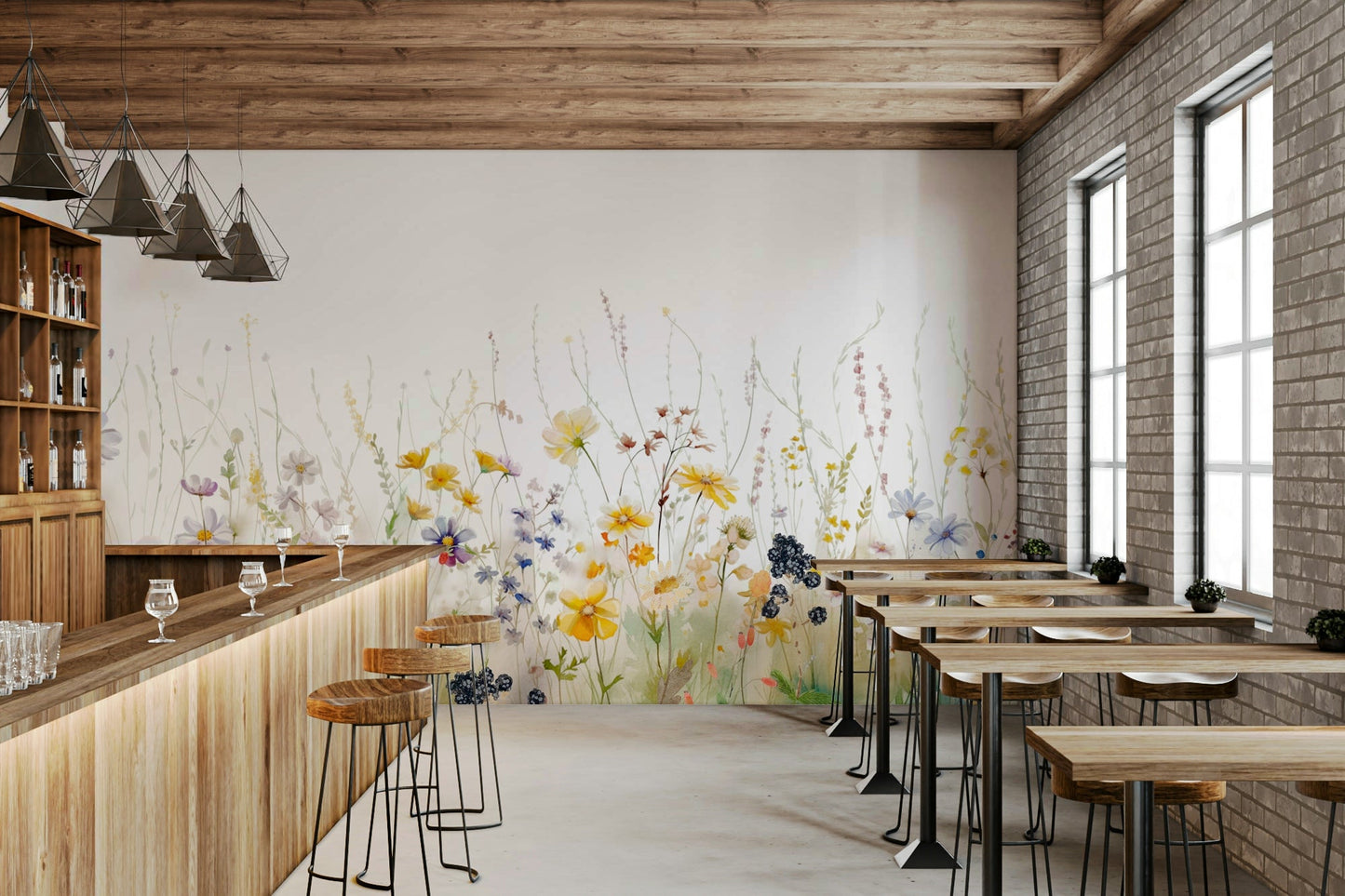 Blooming wildflowers in watercolor for a beautiful wall