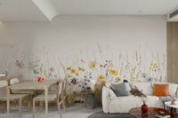 Watercolor mural featuring wildflowers and nature