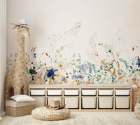 Nature-inspired wildflower watercolor mural for home

