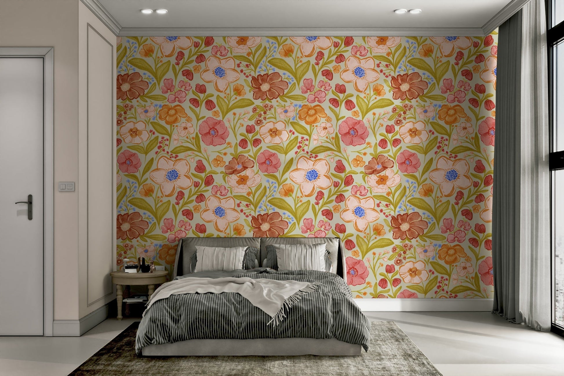 Hand-painted wildflower mural wallpaper

