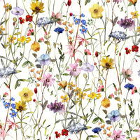 Artistic Meadow wall mural. Flowing floral stems, joyful.