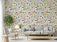 Beautiful Whimsy wallpaper mural. Hand-painted garden sketch.