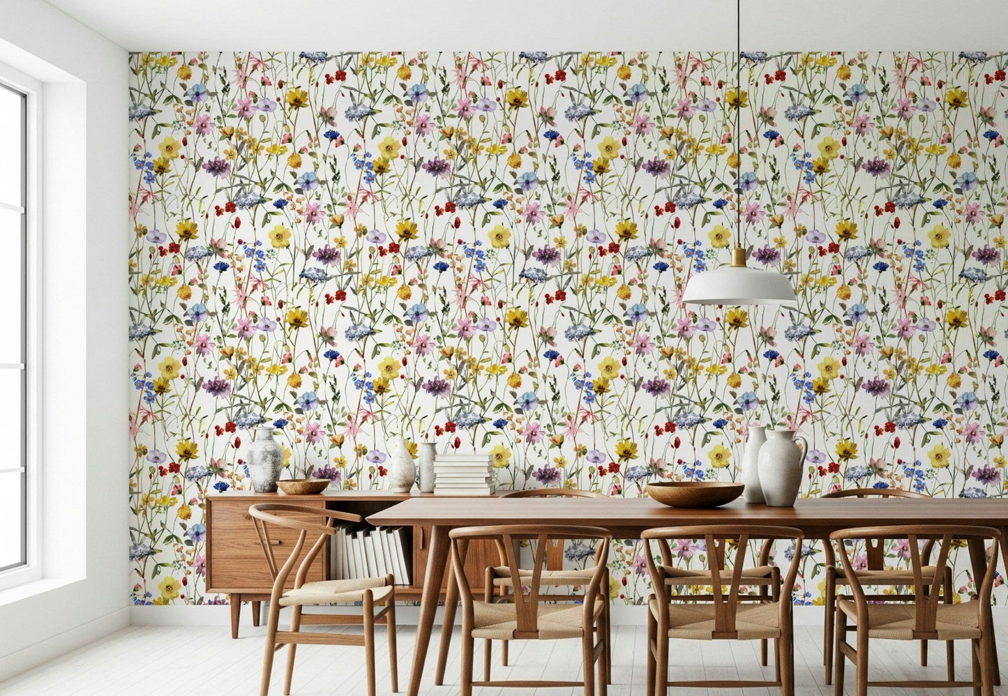 Delicate Wildflower pattern wallpaper for walls. Artistic beauty.