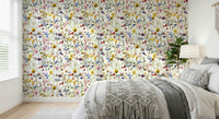 Vibrant Meadow floral wallpaper. Whimsy wall decoration.