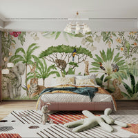 Vibrant watercolor mural of forest wildlife, GD1235