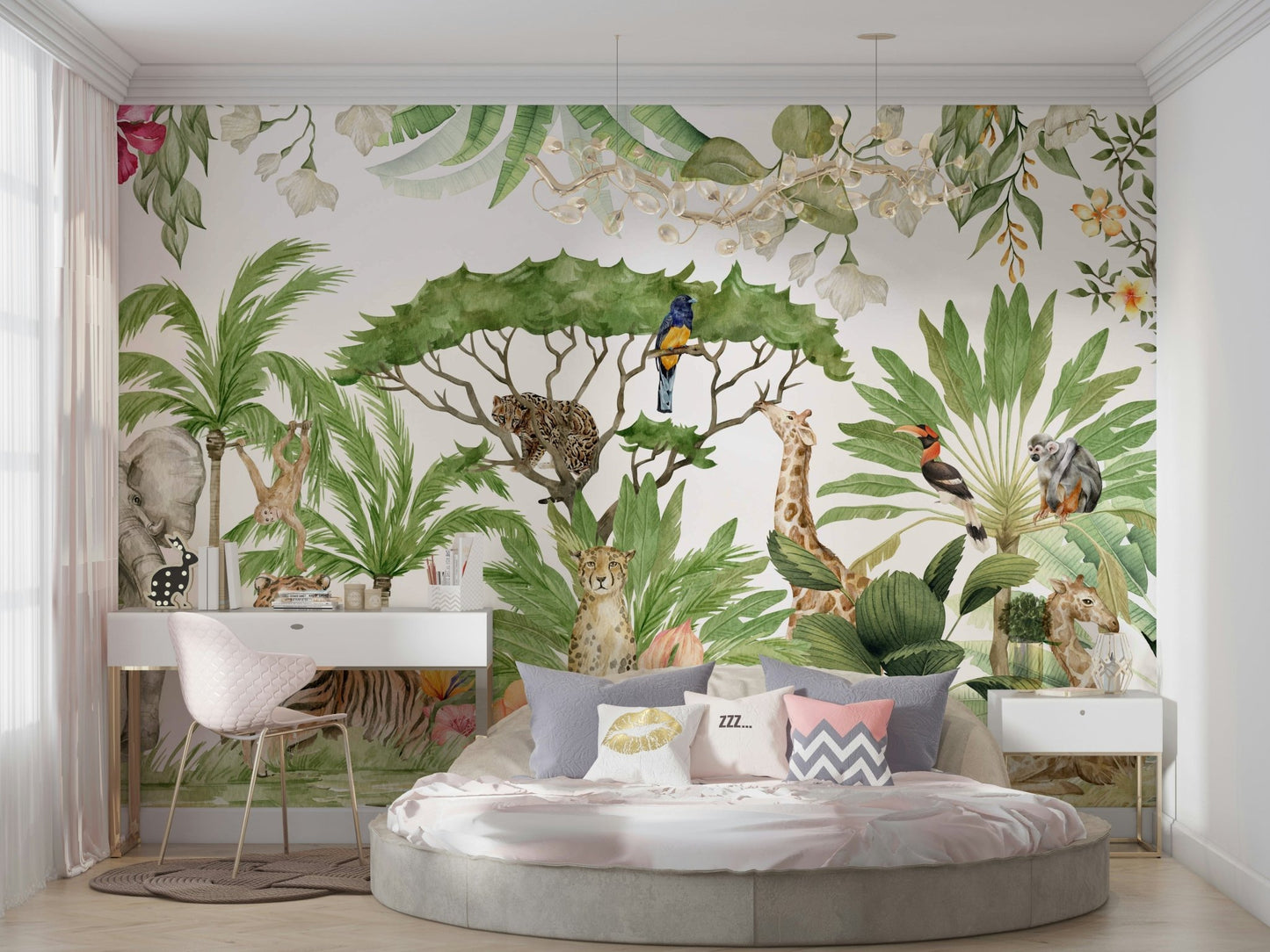 Colorful forest wildlife mural for home walls, GD1235