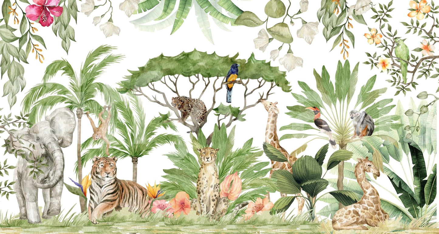 Nature-inspired watercolor wildlife mural for walls, GD1235