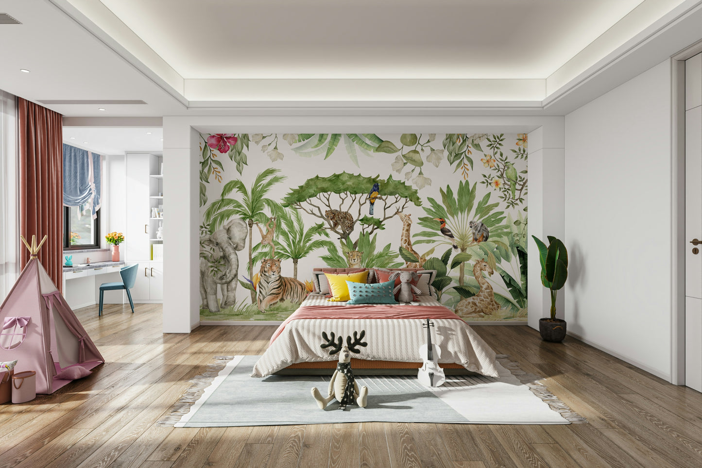 Stunning watercolor wildlife scene for room design

