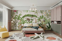 Vibrant watercolor mural of forest wildlife

