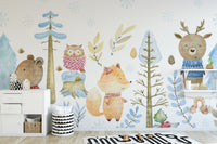 Watercolor Winter Forest Wildlife Wallpaper - Giffywalls