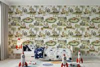 Watercolor Woods wallpaper, charming forest animals, woodland creatures wall mural.