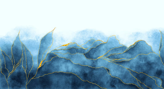 Blue Gold Watercolor Wallpaper Mural
