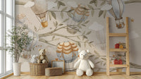 Watercolor air balloon wallpaper with vintage design elements, C150