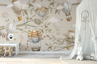 Watercolor kids wallpaper with floating hot air balloons, C150