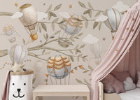 Charming air balloon wallpaper for whimsical nursery decor., C150