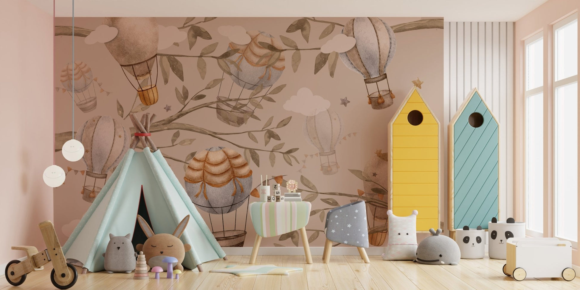 Soft beige air balloon wallpaper for a dreamy atmosphere, C150