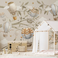 Watercolor air balloon wallpaper with starry sky accents, C150