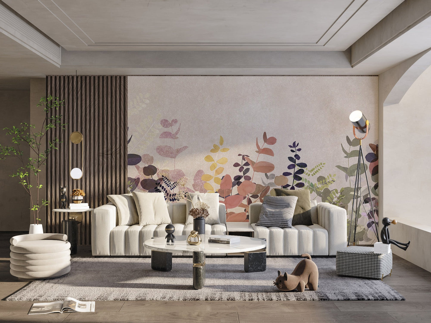 "Watercolor leaves wallpaper in warm hues"
