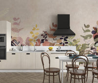 "Watercolor leaf wallpaper in soft tones"
