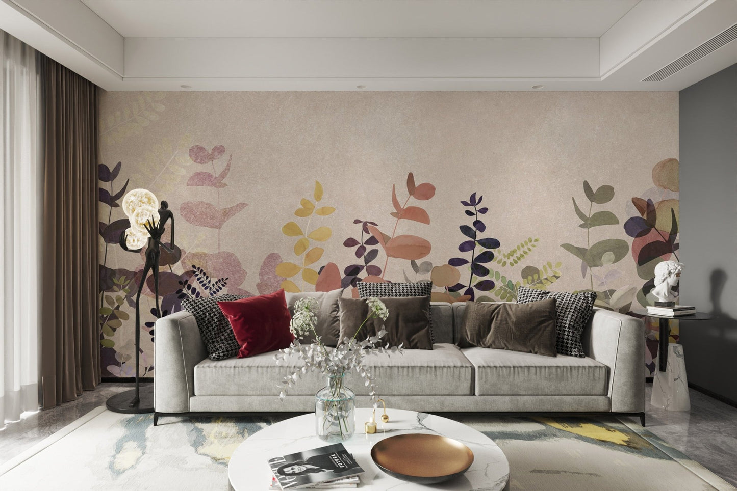 "Earthy botanical wallpaper with leaves"
