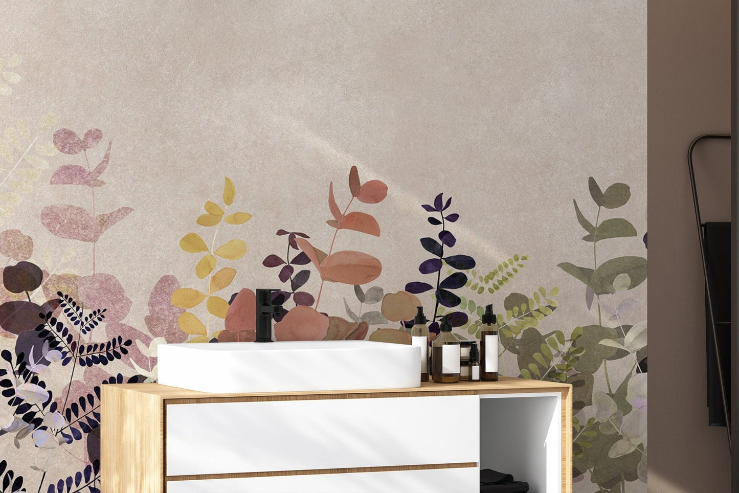 "Artistic botanical leaf wallpaper design"
