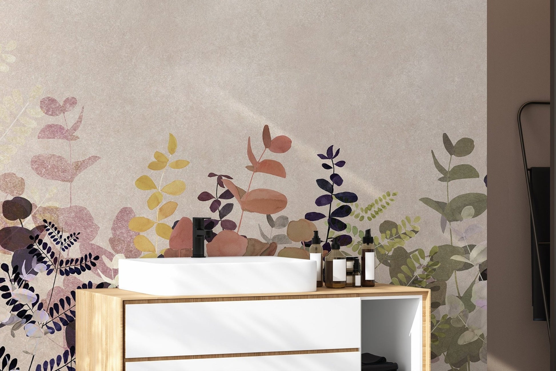 "Artistic botanical leaf wallpaper design"
