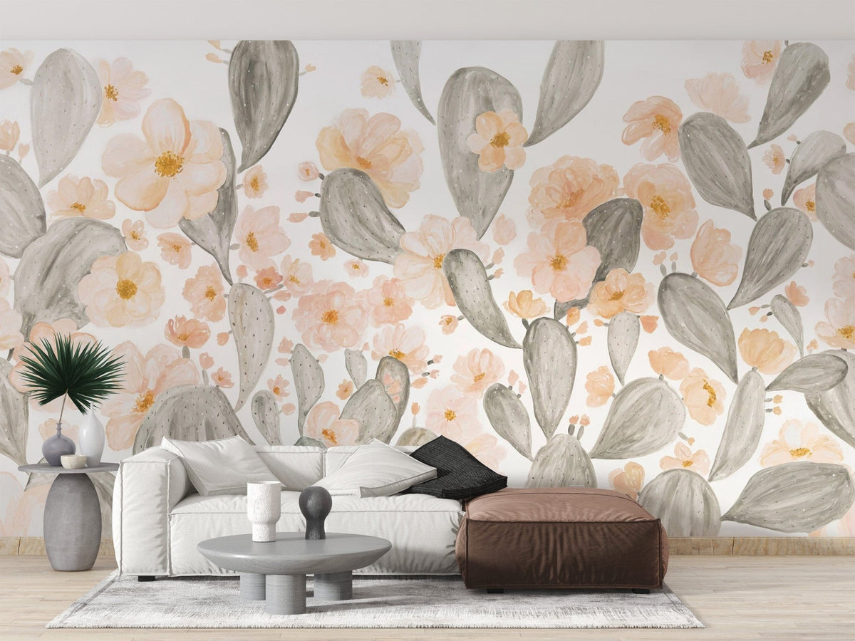 Watercolour cactus floral wallpaper for serene walls C549
