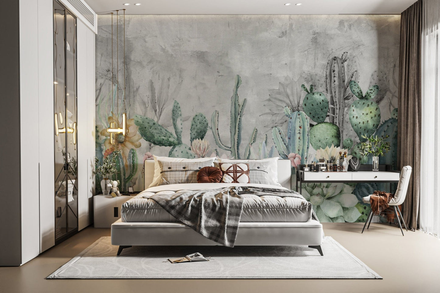 Succulent and cacti watercolor mural
