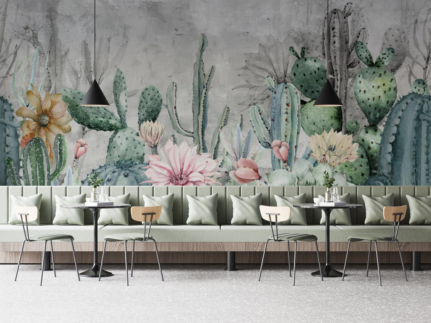 Watercolor cactus wallpaper mural
