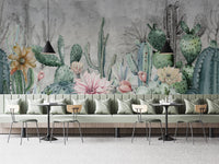 Watercolor cactus wallpaper mural
