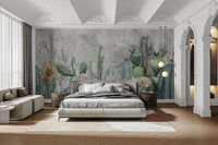 Muted green and pink cactus wallpaper
