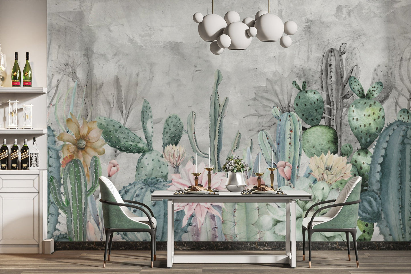 Hand-painted cactus wall mural design
