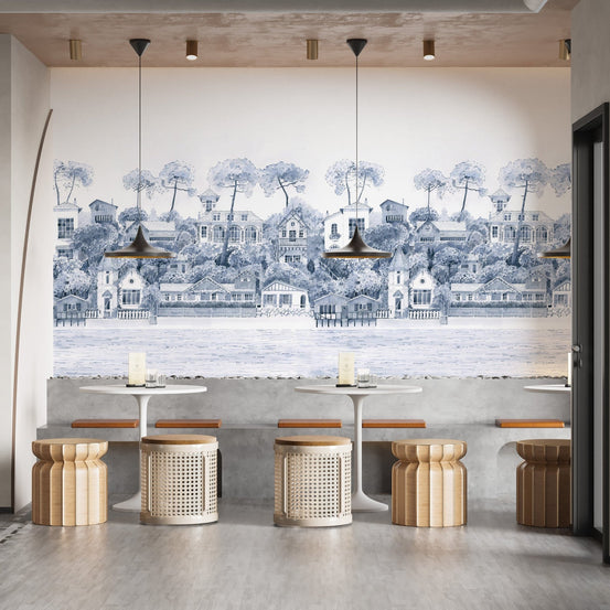 Watercolour Coastal Village Wall Mural C486