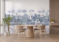 Picturesque coastal village in watercolor wallpaper