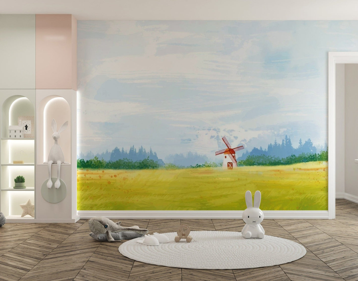 Watercolour Countryside Green Garden Wallpaper - Giffywalls Forest-05