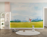 Watercolour Countryside Green Garden Wallpaper - Giffywalls Forest-05