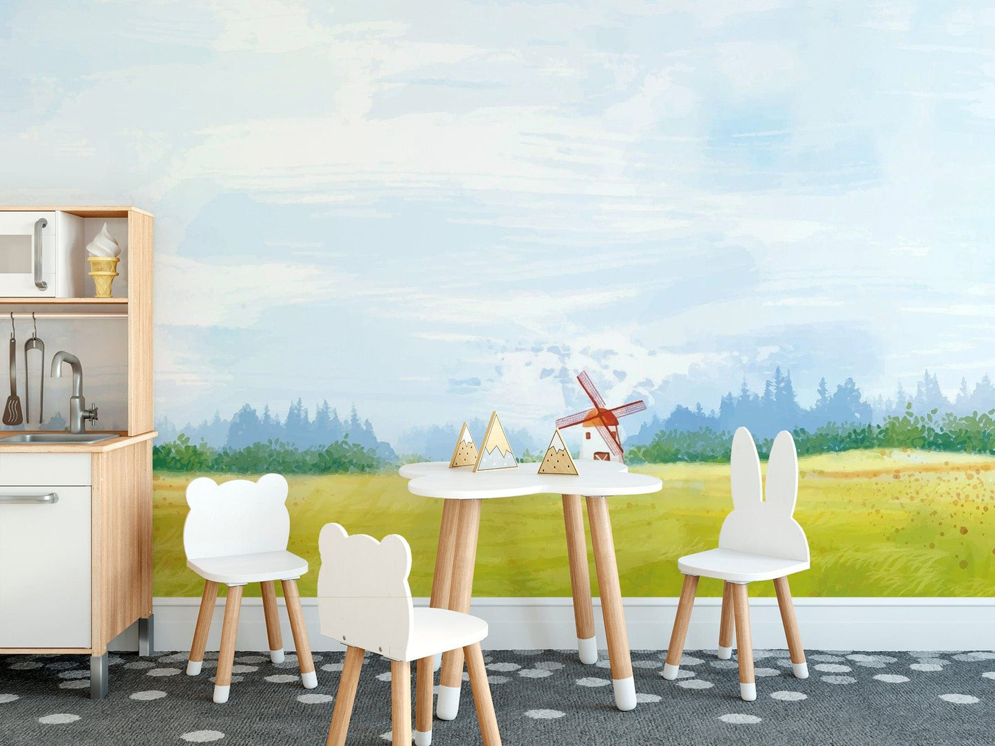 Watercolour Countryside Green Garden Wallpaper - Giffywalls Forest-05