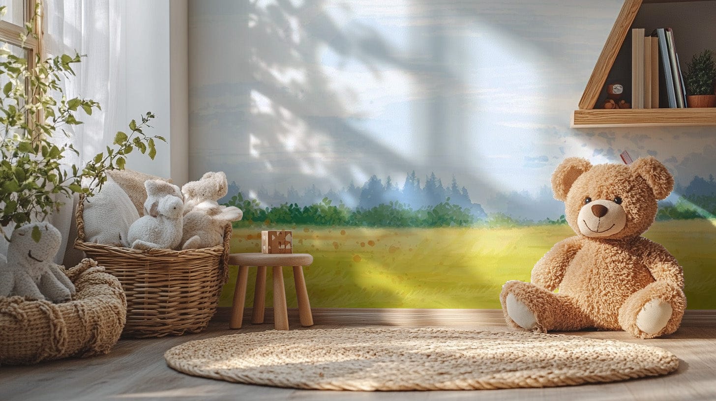 Watercolour Countryside Green Garden Wallpaper mural Forest-05
