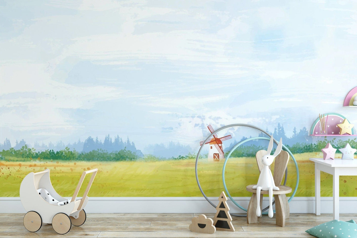 Beautiful Watercolour Countryside Green Garden Wallpaper Forest-05