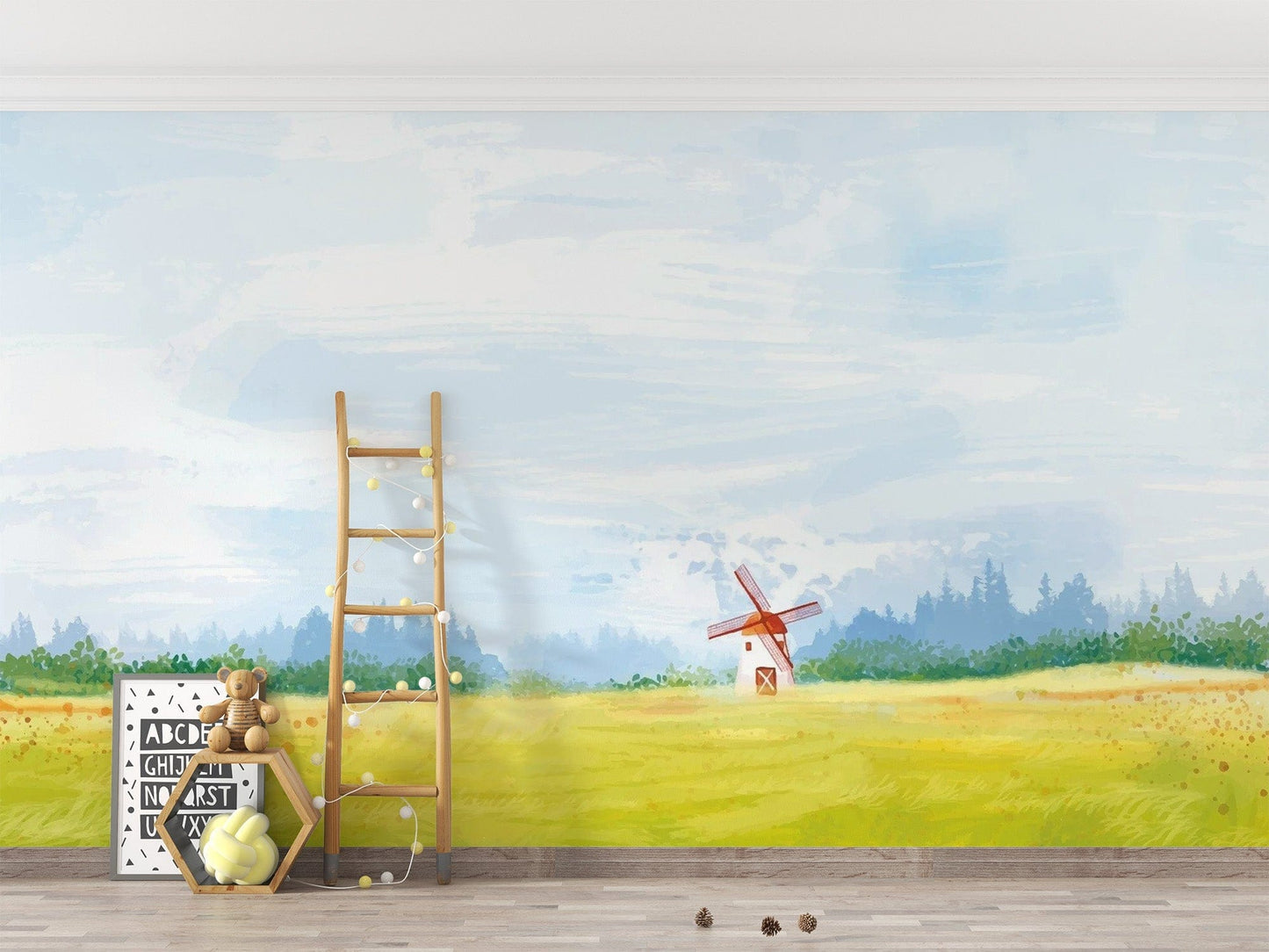 Elegant Watercolour Countryside Green Garden Wallpaper Forest-05